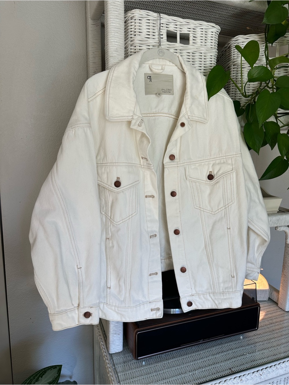 Pilcro Anthropologie Cream Ivory Oversized Denim Jacket M